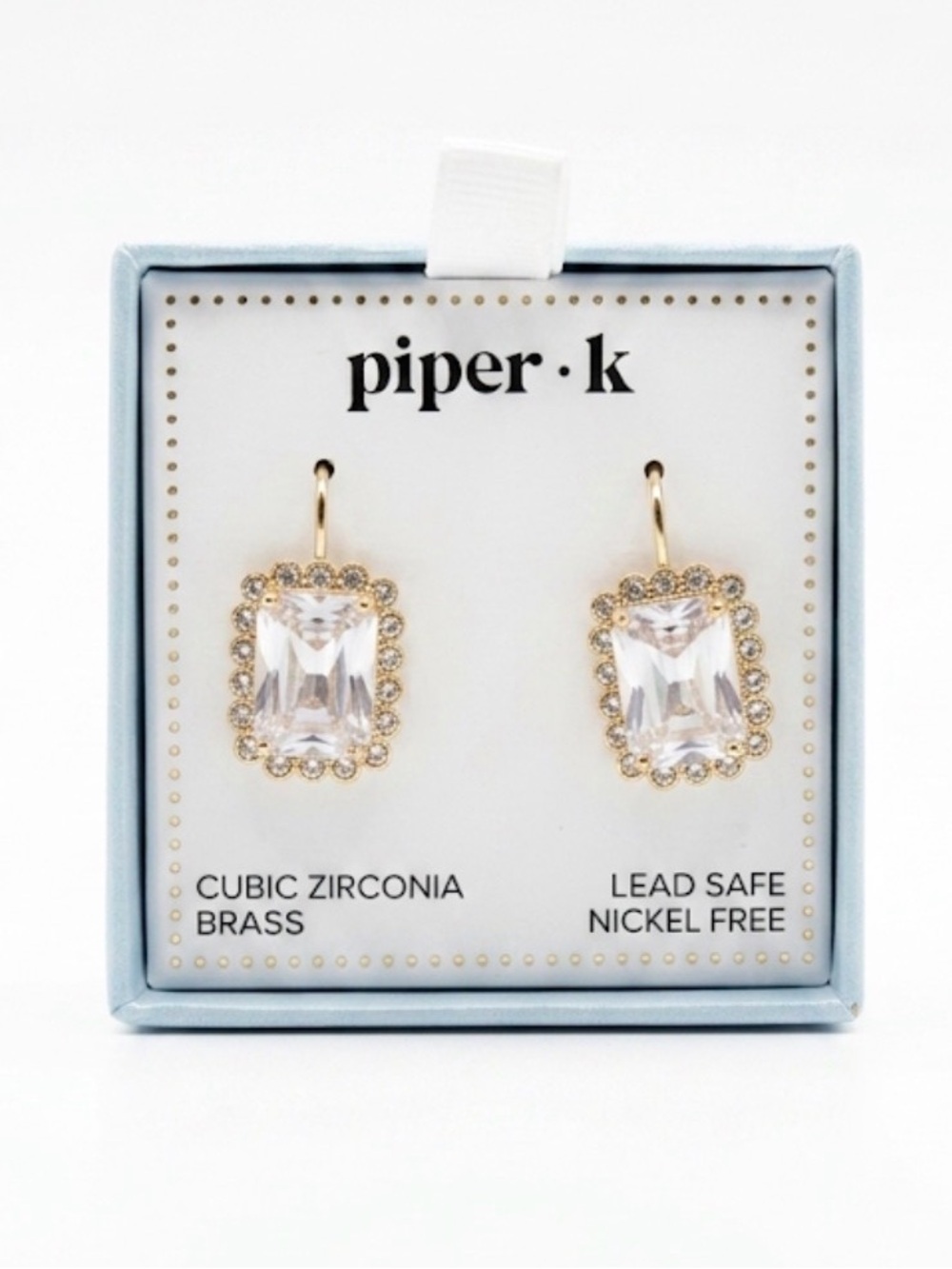 NWT ⚜️💎⚜️ Piper K Emerald Cut Cubic Zirconia Drop Earrings